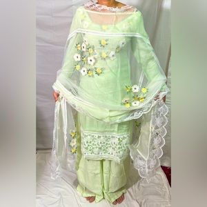 Embroidered Indian Plazzo suit in pistachio color